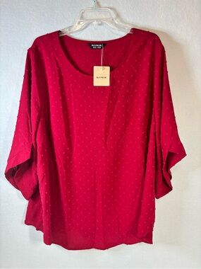 BloomChic Red Swiss Dot Scoop Neck Flutter Sleeve Blouse Plus Size 22-24 NEW